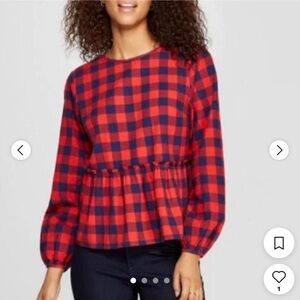 Red and Blue Checkered Women's Top